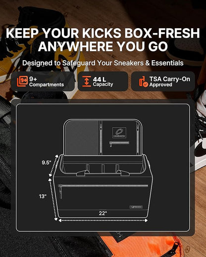 Sneaker Bag for Travel – Fits 4 Pairs of Shoes (Size 14) | Sneakerhead Gift, TSA-Approved Shoe Duffle Bag with 3 Adjustable Dividers | Water-Resistant Gym, Sports, Multi-functional Carry On for Men