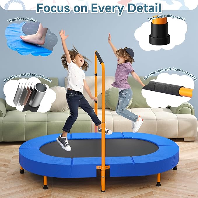36"x56" Indoor Trampoline for Kids, Foldable Trampoline with Adjustable Handle, Double Trampoline for Boy and Girl, Kids Small Trampoline