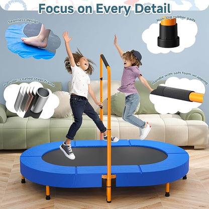 36"x56" Indoor Trampoline for Kids, Foldable Trampoline with Adjustable Handle, Double Trampoline for Boy and Girl, Kids Small Trampoline