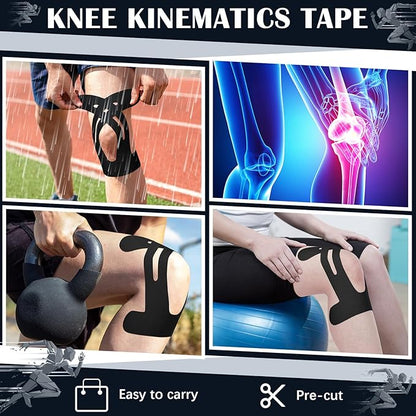 50 Pcs Precut Kinesiology Tape for Knees Pain Relief Elastic Waterproof Athletic Knee Tape for Support Stability Sports(Black)