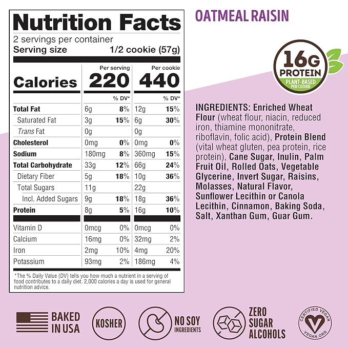 Lenny & Larry's The Complete Cookie, Oatmeal Raisin, 16g Plant Protein, Vegan, Non-GMO, 4 Ounce (Pack of 12)