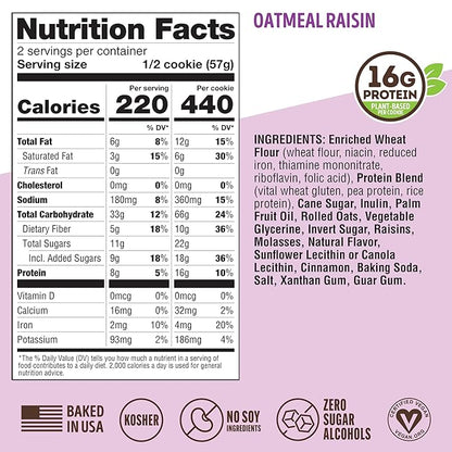 Lenny & Larry's The Complete Cookie, Oatmeal Raisin, 16g Plant Protein, Vegan, Non-GMO, 4 Ounce (Pack of 12)