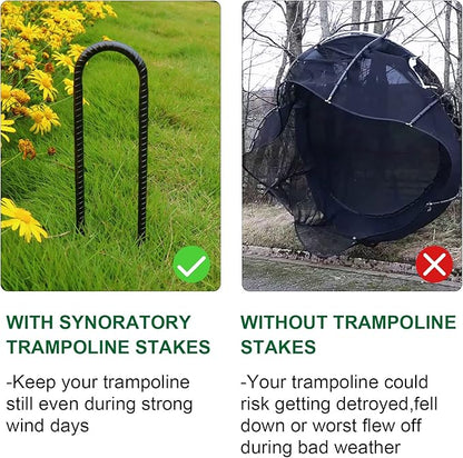 Trampoline Stakes Anchors High Wind Heavy Duty 12inch U Type Safety Trampoline Wind Stakes Galvanized Steel (4Pcs, Black)