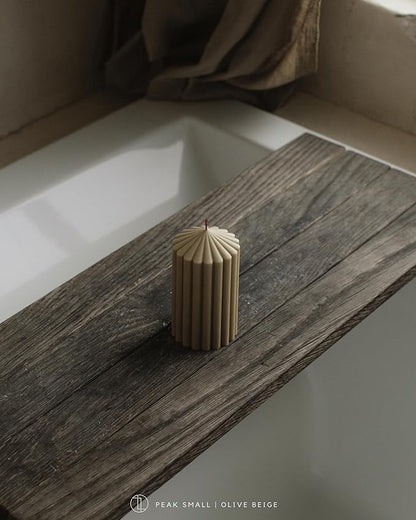 LAWA Ribbed Peak Pillar Candle - Large Beautiful Handmade Pillar Scented Soy Wax Candle Elegant Bubble Aesthetic Candle Housewarming Gift Home Room Shelf Decor Idea Olive Beige (Small)