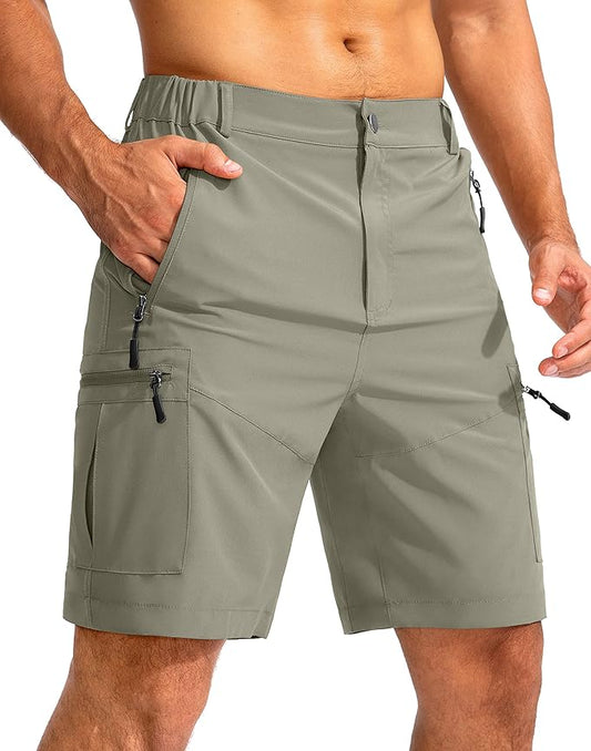 Pudolla Men's Hiking Cargo Shorts 9" Lightweight Outdoor Work Shorts for Men Travel Golf Camping