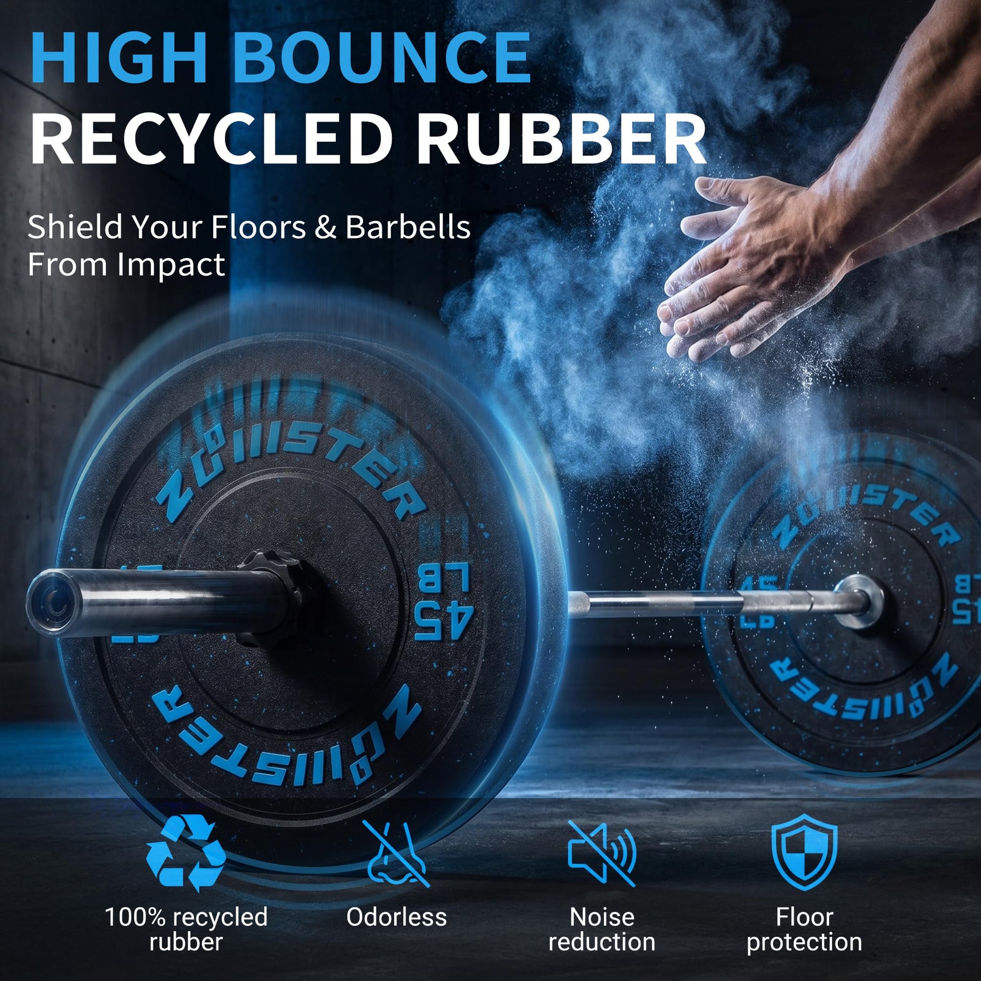 Zoomster Bumper Plate Olympic Weight High Bounce with Steel Insert Strength Training Lifting (190LB