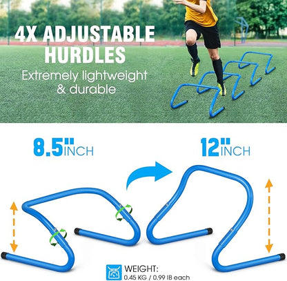 Agility Ladder Speed Training Equipment Set-20ft Agility Ladder,12 Soccer Cones,4 Hurdles, Jump Rope, Running Parachute| Basketball Football Soccer Training Equipment for Kids Youth Adults