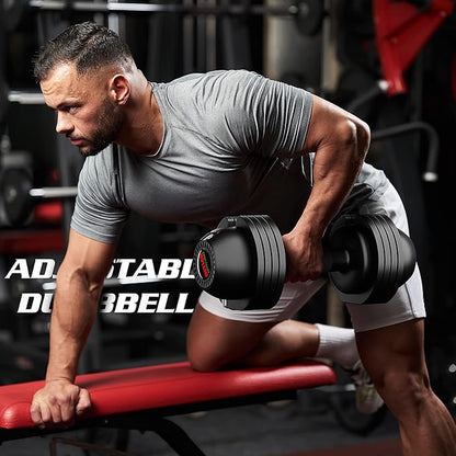 Adjustable Dumbbell,22LBS 44LBS 52LBS Dumbbell Set with Tray for Fitness, Fast Adjust Weight by Turning Anti-Slip Handle, Safety with 8 Lock Slots, Suitable for Men and Women