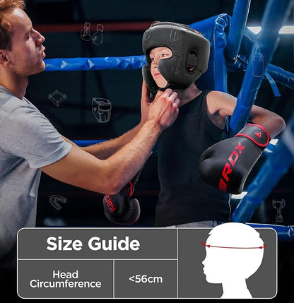 RDX Kids Boxing Headgear, MMA Training, Adjustable Padded Kara Muay Thai Juniors Head Gear, Kickboxing, Sparring, Martial Arts, Karate, Taekwondo Youth Girls Boys Helmet, Home Gym Workouts