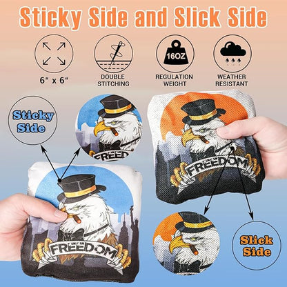 EunHo Cornhole Bags Regulation Dual Sided Set of 8, Professional Cornhole Bean Bags Slick & Sticky Side Bags with Carry Bag