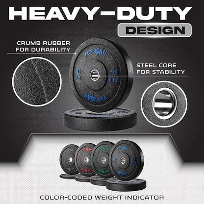 Yes4All 2" Bumper Plate, 10-190 LB Olympic Rubber Weight Plate with Steel Hub for WeightLifting, Strength Training, Home Gym, Less Impact, Absorb Bounce & Shock, Multiple Options