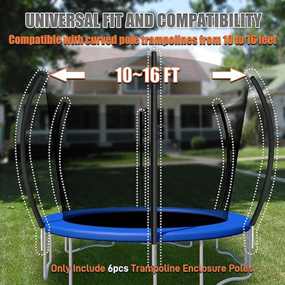 6PCS Trampoline Replacement Curved Pole, Universal Trampoline Enclosure Pole Fits for 8-16FT Curved Pole Trampoline Frame, Replacement Poles Include Foam Sleeve & Hardware for 2 Installation Ways