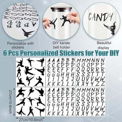 Tatuo 20 Belts Acrylic Karate Belt Display Rack with 6 Sheets Stickers Martial Arts Belt Display Holder Taekwondo Belt Display for Adults Karate Belt Holder Gifts Cylinder Belt Display