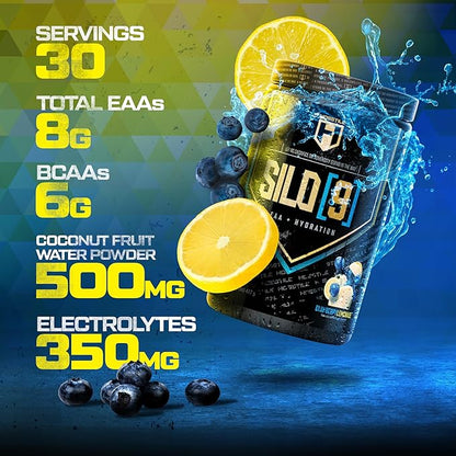 HOSSTILE SILO[9] Essential Amino Acids, EAA & BCAA Powder, Electrolyte Hydration Support, Enhance Muscle Growth & Recovery, Pre or Post Workout Drink, Blueberry Lemonade, 30 Servings