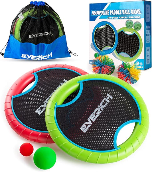EVERICH TOY Trampoline Paddle Ball Set with 2 Bouncy Paddles & 4 Balls - Soft Foam Design for Kids