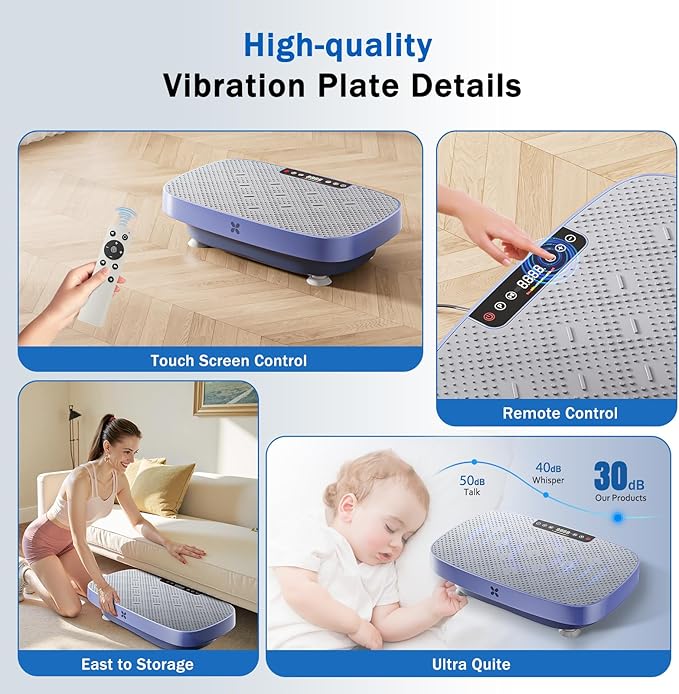 Vibration Plate Exercise Machine, Vibration Plate for Lymphatic Drainage & Body Toning, Whole Body Vibration Plate Platform with Bluetooth, Ultra-Quiet Home Gym Equipment, Resistance Bands