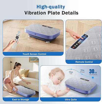 Vibration Plate Exercise Machine, Vibration Plate for Lymphatic Drainage & Body Toning, Whole Body Vibration Plate Platform with Bluetooth, Ultra-Quiet Home Gym Equipment, Resistance Bands