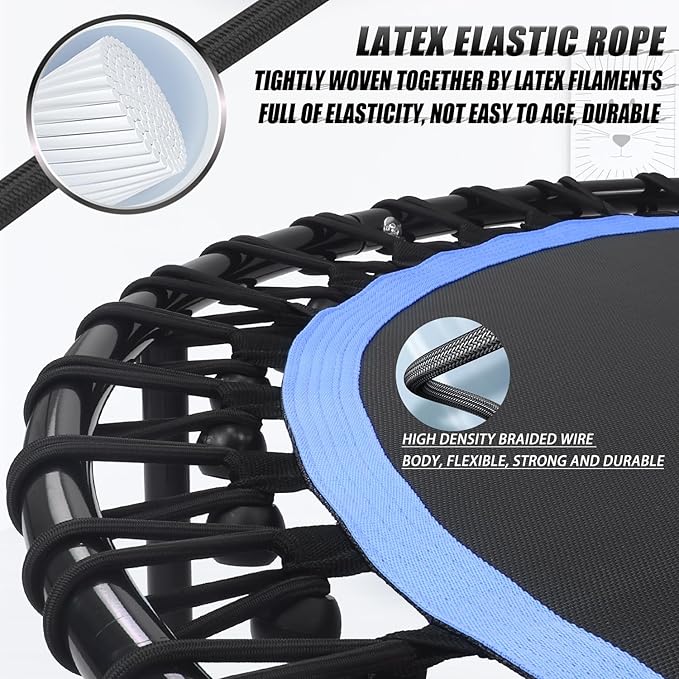 Newan 40"-48" Silent Mini Trampoline Fitness Trampoline Bungee Rebounder Jumping Cardio Trainer Workout for Adults-Max Limit 330lbs