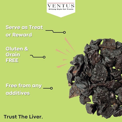 VENTUS Dog Training Treats - Single Ingredient Venison Jerky Liver Treats, All Natural, Air Dried, Low Fat, High Value Training Treats for Dogs, Organic, 8 oz