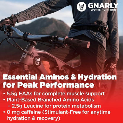 Gnarly Nutrition Essential Aminos Powder, Berry Lemonade ??Pre-Workout Amino Acids ??NSF Contents Certified ??Supplement to Support and Rebuild Muscle ??Berry Lemonade Caffeine Free, 10.58 oz