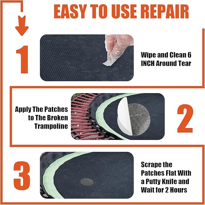 4pcs Self-Adhesive Trampoline Patch Repair Kit, Rectangular Patches Accessories for Holes or Tears in Trampoline Mats