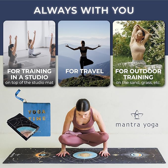 Mantra Yoga Travel PRO 1.5mm - Foldable Fitness & Exercise Mat with Bag | Lightweight, Compact & Eco-Friendly | Non-Slip & Washable | For All Types of Yoga | 72" L x 24" W | 2.6 lbs