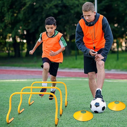 12 Pcs 12 Inch Agility Hurdles Training Equipment Agility Hurdles and Marker Cone Set Disc Cones Speed and Training Obstacle for Athletes Sports Soccer Football Tennis Basketball