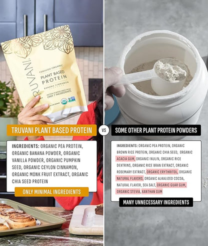 Truvani Vegan Pea Protein Powder | Banana Cinnamon | 20g Organic Plant Based Protein | 1 Serving | Keto | Gluten & Dairy Free | Low Carb | No Added Sugar