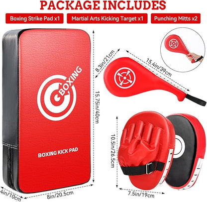 Punching Mitts Kick Pack Set, Boxing Pads Curved Focus Punching Mitts Kickboxing Striking Target Pads for Kids Men Women, Martial Arts Training Equipment for Boxing Taekwondo Karate Muay Thai