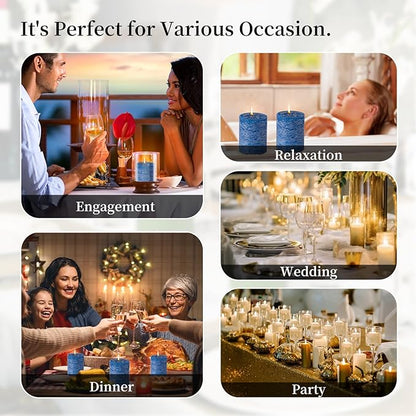 KONNI Blue Pillar Candles Set of 3, 3"x 4" Unscented Pillar Candles Bulk, 39 Hours Long Burning Candles, Smokeless & Dripless Round Candle for Wedding, Home Decoration, Parties, Spas, Dinner