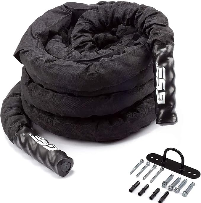 GSE Games & Sports Expert Gym Battle Rope, Heavy-Duty Workout Ropes for Indoor & Outdoor Workout, Exercise Rope for Strength Training - 30,40,50 Feet Lengths Available