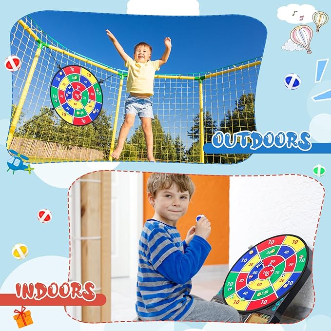 29" Dart Board Game Trampoline Accessories, Toss Game Dartboard with 20 Sticky Balls, Indoor & Outdoor Trampoline, Sport Fun Party Play Toys for Birthday Gifts
