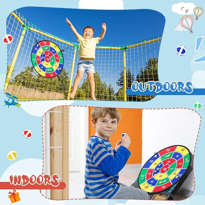 29" Dart Board Game Trampoline Accessories, Toss Game Dartboard with 20 Sticky Balls, Indoor & Outdoor Trampoline, Sport Fun Party Play Toys for Birthday Gifts