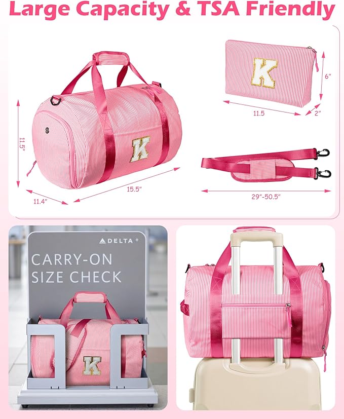 Birthday Gift for Granddaughter, Girl Gym Bag, Kids Initial Overnight Duffel Bags with Shoe Compartment, Personalized Travel Bag with Makeup Pouch, Gifts for Teenage Girls (Letter I)