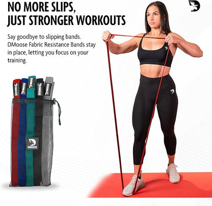 DMoose Fitness Fabric Resistance Bands for Full Body Exercises - Non-Slip Thick Cloth Stretch Band for Squats, Lunges & Bicep Curls - Long Resistance Bands for Working Out - Booty Band for Men & Women