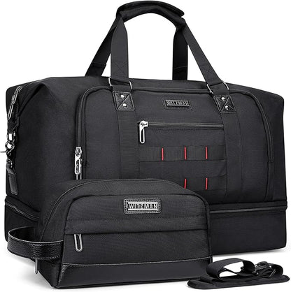 WITZMAN Travel Duffle Bags for Men Weekender Bags with Toiletry Bag Sets Carry On Overnight Bag 55L （B696 Black）