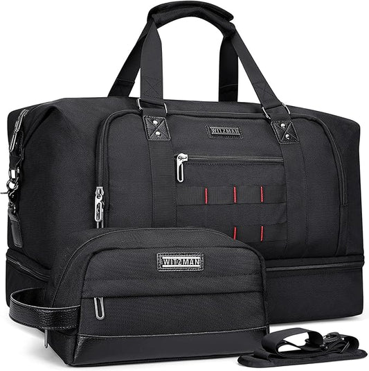 WITZMAN Travel Duffle Bags for Men Weekender Bags with Toiletry Bag Sets Carry On Overnight Bag 55L