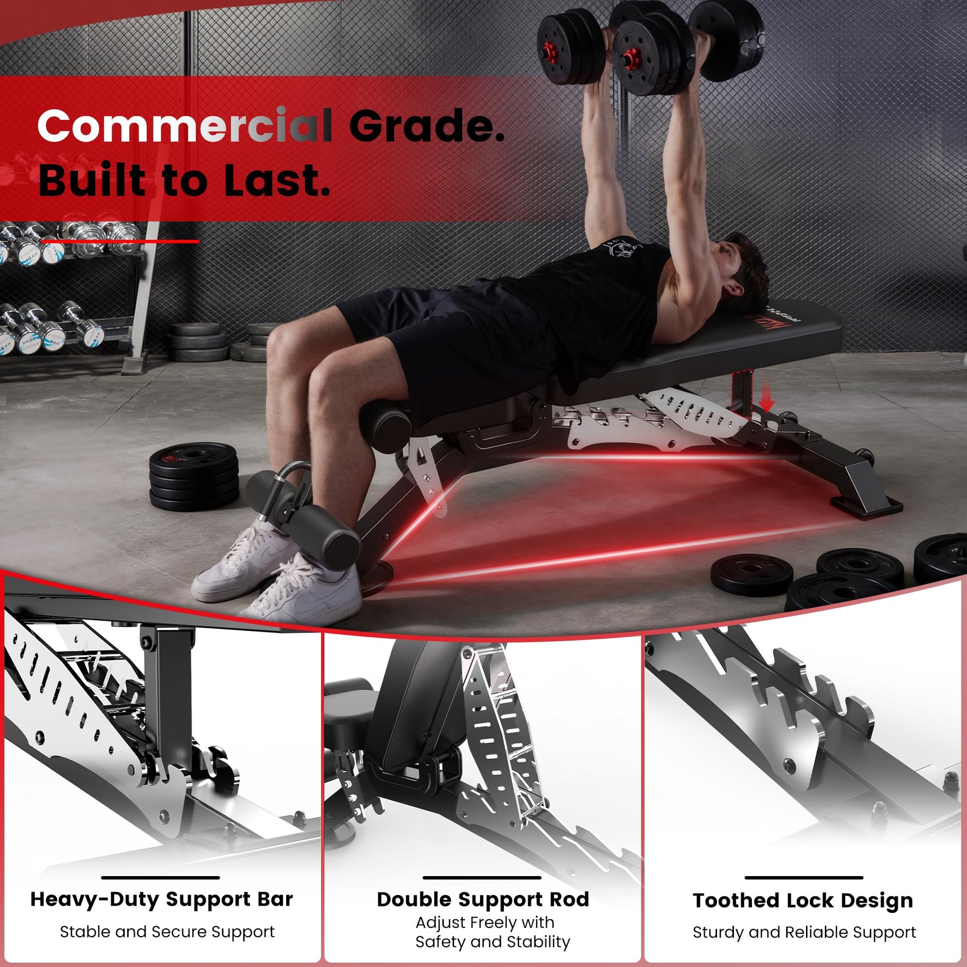 Adjustable Weight Bench, 1800LBS Heavy Duty Workout Bench for Home Gym