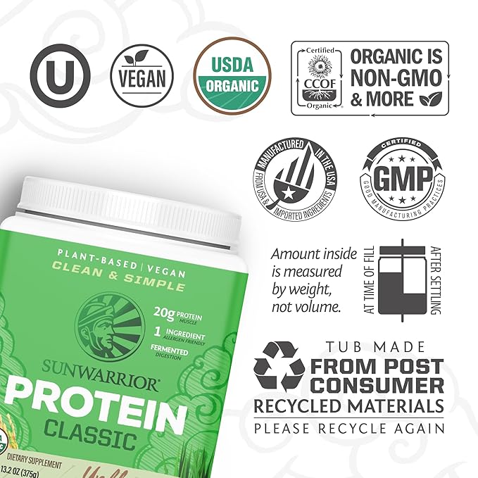 Brown Rice Protein Powder with Bcaa & Amino Acids Raw Rice Protein Shake Gluten Free Low Carb Dairy Free | Plant Based Classic Sprouted Brown Rice Protein Powder Natural 750g by Sunwarrior