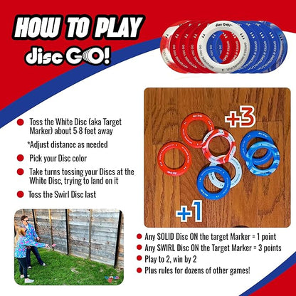 Disc GO! – Soft Silicone Frisbee Games for Teens, Sports & Outdoors Disc, Gifts for Teen Boys & Girls, Portable Indoor & Outdoor Games for Kids, Frisbees for Kids and Adults, Red, White and Blue