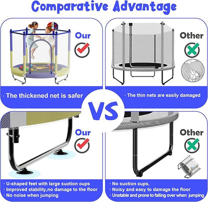 60" Trampoline for Kids, 5 FT Indoor & Outdoor Toddler Baby Trampoline with Basketball Hoop, Safety Enclosure, Birthday Gifts for Kids, Gifts for Boy and Girl, Age 3-8