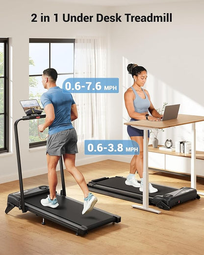 THERUN Walking Pad, 2 in 1 Foldable Treadmills for Home, 2.5HP Under Desk with Handle Bar, 16" Widened Running Belt, with Remote Control