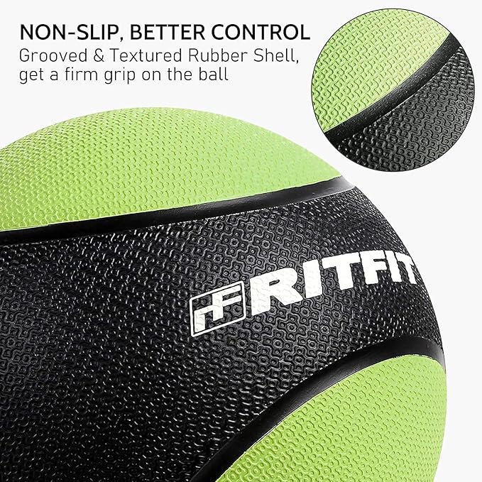 RitFit Weighted Medicine Ball - Non-Slip Rubber Shell & Dual Texture Grip - Workout Exercise Ball for Core Strength, Balance Training, Coordination Fitness - Multiple Weights & Colors