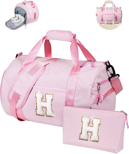 Cool Stuff for Teen Girls, Girl Gym Bag, Kids Initial Overnight Duffel Bags with Shoe Compartment