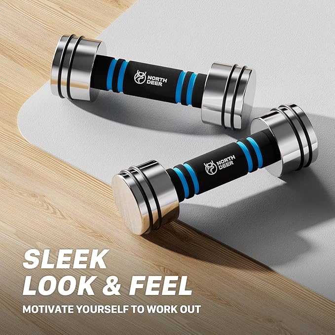 Northdeer Steel Dumbbells Ultracompact & Adjustable Chrome Dumbbell with Foam Handles 5lb 10lb 15lb 20lb 30lb 50lb Home Gym Workout (Choice of Size)