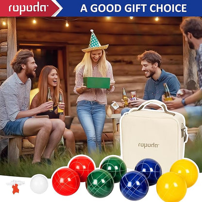 ropoda 107mm Bocce Ball Set Regulation Size and Weight with 8 Resin Bocce Balls, Resin Bocci Balls for Professional Tournament Competition, 60mm Pallino, Nine-Grid Shockproof Carrying Bag(2-8 Players)