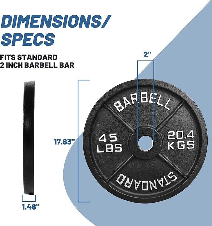 Professional-Grade Cast Iron Weight Plates | Dual-Hole Weight Plates with 2-Inch Bore | Ideal for Strength Training and Weightlifting | Multiple Weight Options Available
