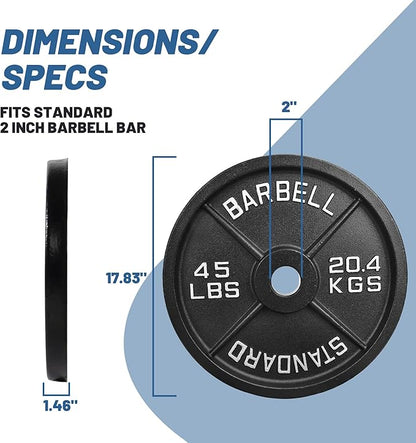 Professional-Grade Cast Iron Weight Plates | Dual-Hole Weight Plates with 2-Inch Bore | Ideal for Strength Training and Weightlifting | Multiple Weight Options Available