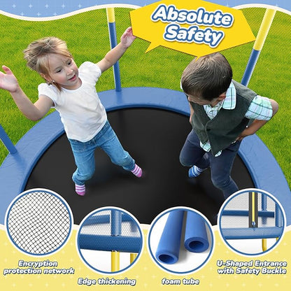 6FT Indoor Trampoline for Kids Ages 1-8, 72" Mini Toddler Indoor & Outdoor Trampoline with Safety Enclosure Net, Basketball Hoop & Dart Board, Birthday Gifts for Boys & Girls, Baby Toddler