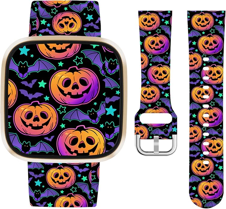 Watbro Halloween Holiday Band Compatible with Fitbit Versa 3 / Sense/Fitbit Versa 4 / Sense 2 Bands for Women Men,Soft Silicone Cute Sport Pumpkin Strap
